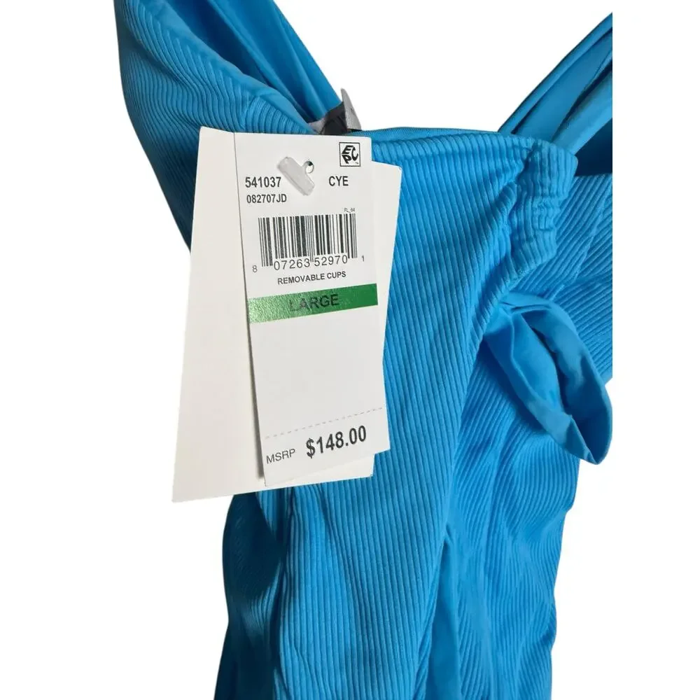 Becca Gia Waterfall Blue Strappy Lace Up Plunge One Piece Swimsuit Size Large